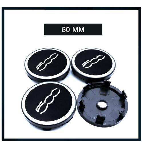 4x Cache Moyeu Centre Roue Pour Fiat 500 60mm Badge Logo Noir Silver