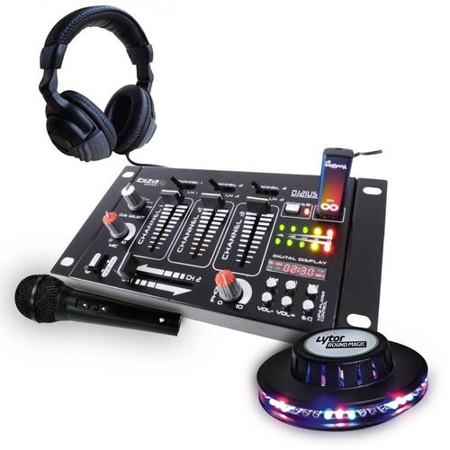 Table de mixage - Ibiza sound - casque DJ - micro noir - jeu de lumière  effet UFO