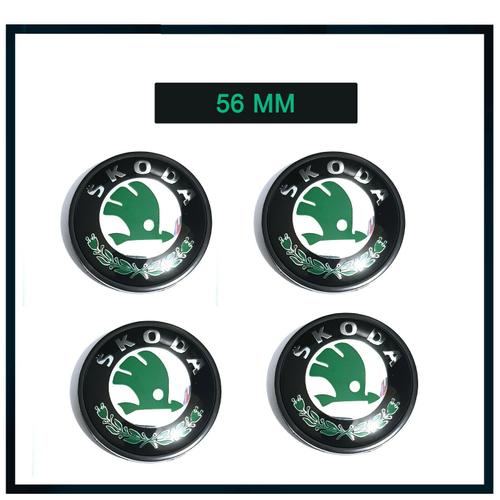 4x Cache Moyeux Centre Roue Pour Sk.Oda 56 Mm Badge Logo Noir Vert