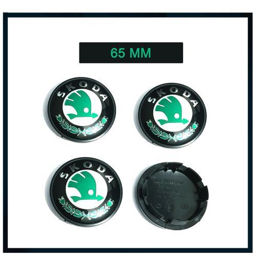 4x Cache Moyeux Centre Roue Pour Sk.Oda 65mm Badge Logo Noir Vert