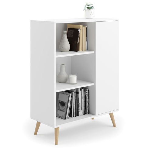 Buffet Fondi, Commode Avec 1 Porte Et Étagères - Blanc - L 90 X P 40 X H 116cm