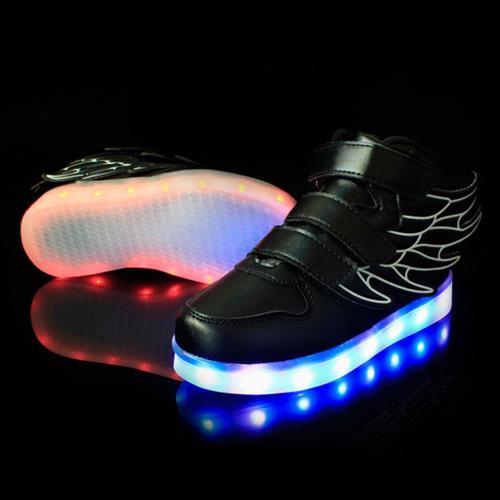 Chaussure de Sport LED Clignotant 7 Couleurs avec Chargeur USB Rechargeable  Sneakers Cuir PU Pour Enfants Garçons Filles MagiDeal 33 Noir
