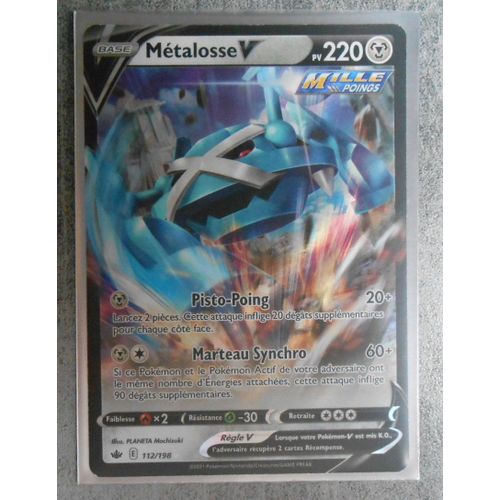 Carte Pokemon Metalosse V 112/198 Ultra Rare En Full Art Epee Et Bouclier 6 Regne De Glace Vf