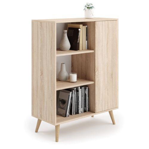Meuble Buffet, Commode, Style Scandinave Armoire 1 Porte Et 3 Étagères - Naturel Fondi