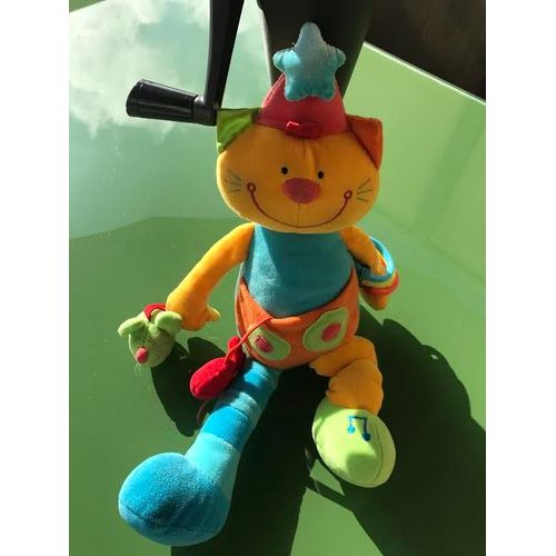 Peluche Doudou Chat Souriant Multicolore Jambe Musicale Bawi 47 Cm