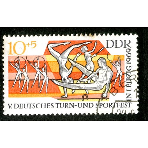 Timbre Oblitéré Ddr, V. Deutsches Turn-Und Sportfest In Leipzig 1969, 10+5