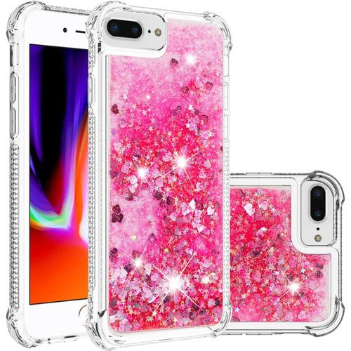 Glitter Case Pour Iphone 6s Plus Étui, Sparkle Amour Paillette Floating Quicksands Housse Pour Chargement Sans Fil Protective Coque Pour Iphone 7 Plus / 8 Plus.Pink Ybl