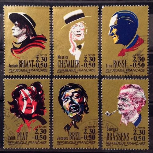 Série Personnages Célèbres Chanson - N° 2649 2650 2651 2652 2653 2654 Obl - Cote 7,50 - France Année 1990 - Brn83 - N30810