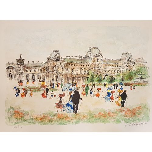Lithographie Originale D'urbain Huchet - Palais Du Louvre