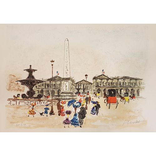 Lithographie Originale D'urbain Huchet - Place De La Concorde