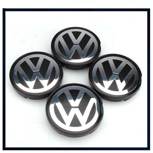 4x Cache Moyeux Centre Roue 55mm Volkswagen Logo Badge Emblème Noir Silver