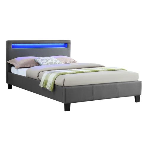 Lit Simple Pour Adulte Mirando Avec Sommier 120x190 Cm 1 Place Et Demi 1 Personne, Tête De Lit Avec Led Intégrées, Synthétique Gris