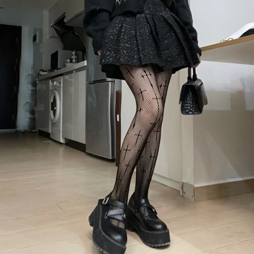 Collants Gothiques Lolita Pour Filles,Collants De Club À Imprimé Croisé,Maille Cosplay,Chaussettes Longues En Nylon Fin,Bas De Corps Sexy Pour Femmes,Collants Résille,Été