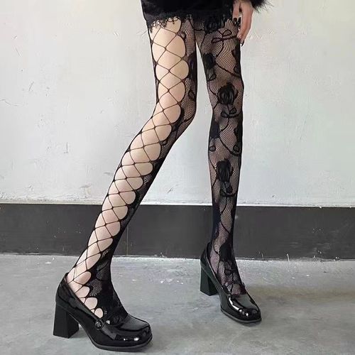 Collants Gothiques Lolita Pour Filles,Collants De Club À Imprimé Croisé,Maille Cosplay,Chaussettes Longues En Nylon Fin,Bas De Corps Sexy Pour Femmes,Collants Résille,Été