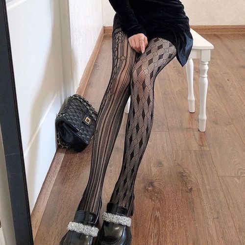 Collants Gothiques Lolita Pour Filles,Collants De Club À Imprimé Croisé,Maille Cosplay,Chaussettes Longues En Nylon Fin,Bas De Corps Sexy Pour Femmes,Collants Résille,Été