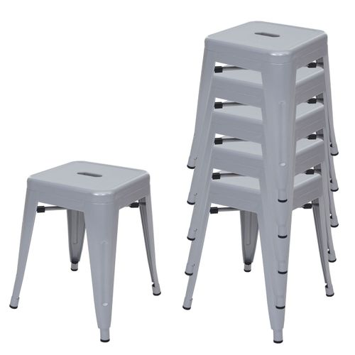 6x Tabouret En Métal Hwc-A73, Désign Industriel Métallique, Empilable   Gris