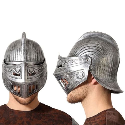 Argent Casque Médiéval Avec Visière (Taille Unique Adulte)