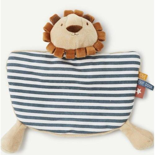 Doudou Lion Tape A L'oeil Rayee Beige Jouet Peluche Eveil Bebe Recycle Let's Play Comforter King Baby