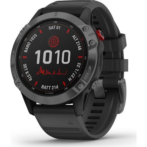 Garmin Fenix 6 Pro Solar Edition - 47 Mm - Gris Ardoise - Montre De Sport Avec Bracelet - Silicone - Noir - Taille Du Poignet : 125-208 Mm - Affichage 1.3" - 32 Go - Bluetooth, Wi-Fi, Ant+ - 62 G