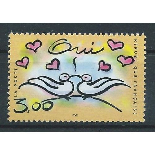Timbre Pour Mariages N° 3229 Neuf** 1999. Couple De Tourterelles Avec Coeurs Se Disant Oui