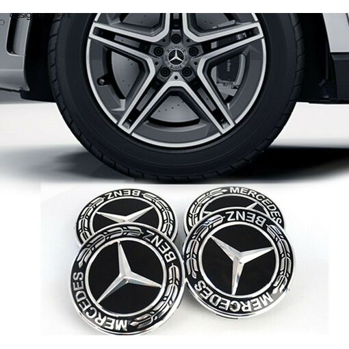 Cache-moyeux En ABS Noir Lot De 4 - Diamètre 75 Mm, Intérieur 69 Mm - Pour Mercedes, Jantes Similaires - Protection Et Décoration - 2
