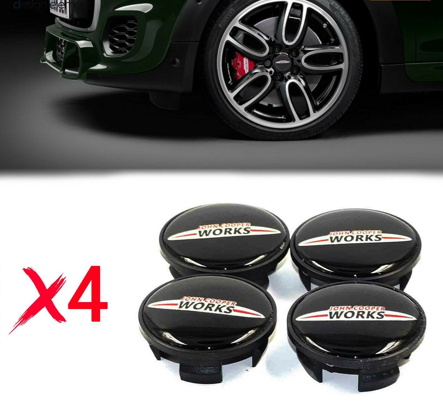 4x Cache Moyeux Centre Roue Mini John Cooper Works 54mm Black