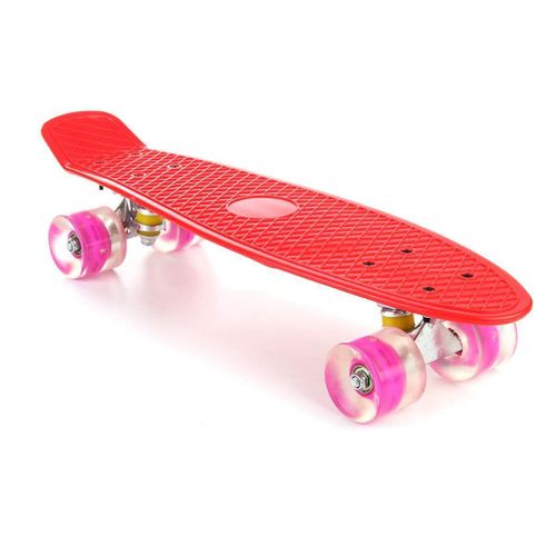 Pastel Color Mini Longboard With Led Flashing Four Wheels Retro Skateboard, Rouge