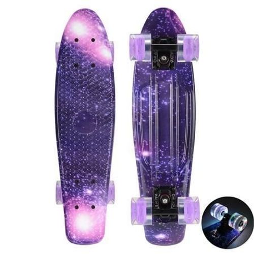 22 Inch Skateboard Cruiser Penny 22" X 6" Retro Longboard Skate Graphic Galaxy Complete Led Light, Dream Starry