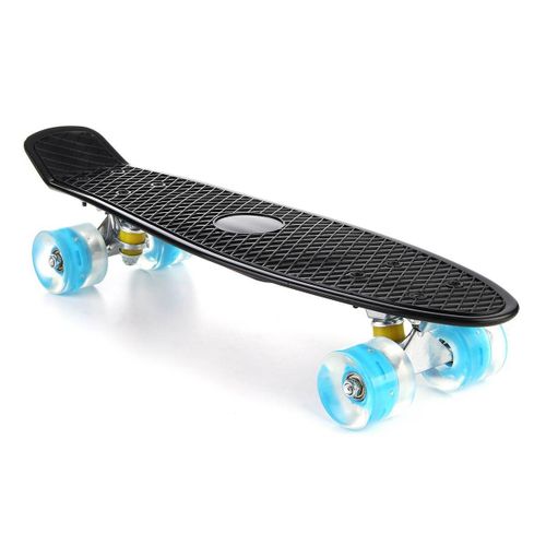 Pastel Color Mini Longboard With Led Flashing Four Wheels Retro Skateboard, Noir