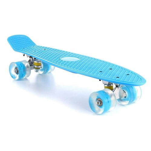 Pastel Color Mini Longboard With Led Flashing Four Wheels Retro Skateboard, Bleu
