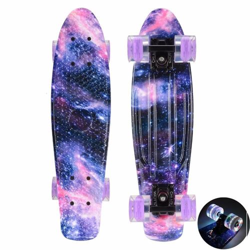 22 Inch Skateboard Cruiser Penny 22" X 6" Retro Longboard Skate Graphic Galaxy Complete Led Light, Vert Camouflage