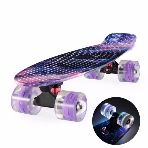 22 Inch Skateboard Cruiser Penny 22" X 6" Retro Longboard Skate Graphic Galaxy Complete Led Light, Sky Bleu