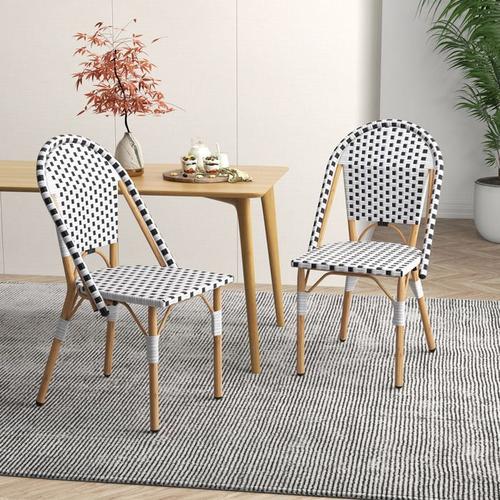 Costway Lot De 2 Chaises De Jardin Avec Structure En Métal Galvanisé, Chaises En Rotin Tressé À Main, Pour Bistrot Cuisine Terrasse