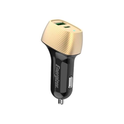 Energizer - Chargeur Voiture 38 W - 1 Port Usb-C & 1 Port Usb-A - Chargeur Allume-Cigare - Design Carbone - Doré