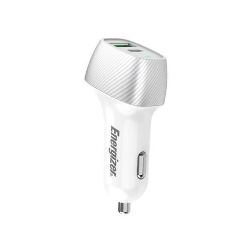 Energizer - Chargeur Voiture 38 W - 1 Port Usb-C & 1 Port Usb-A - Chargeur Allume-Cigare - Design Carbone - Argenté