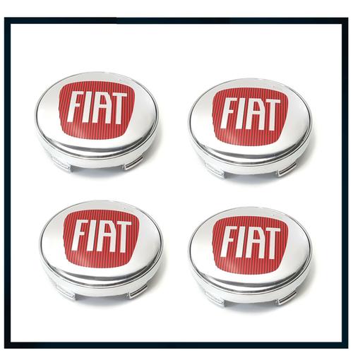 4x Cache Moyeu Centre Roue Pour Fiat 60mm Badge Logo Rouge Silver Gris