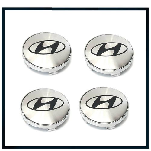 4x Cache Moyeux Centre Roue Dia 60mm Hyundai Logo Badge Emblème Silver Noir Gris