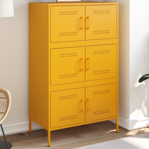 Vidaxl Buffet Haut Jaune Moutarde 68x39x113 Cm Acier