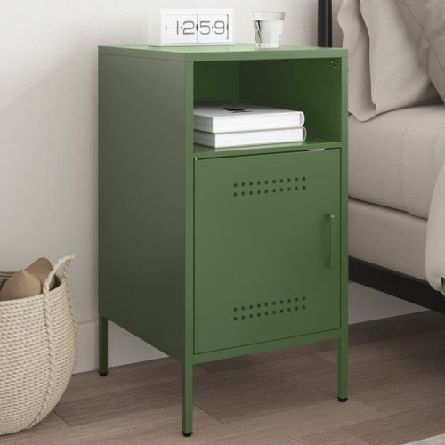Vidaxl Table De Chevet Vert Olive 36x39x68 Cm Acier Laminé À Froid