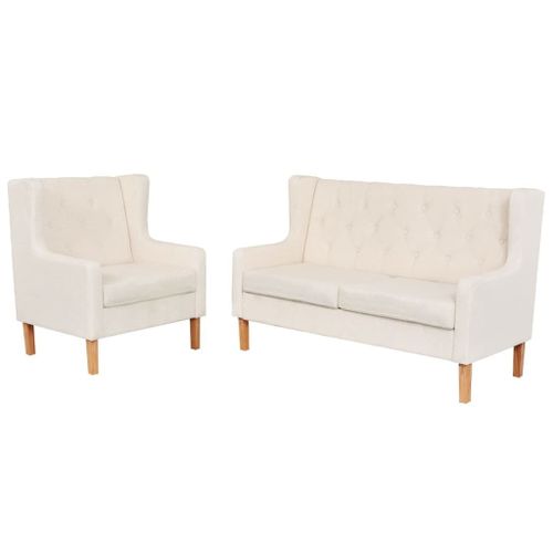 Vidaxl Ensemble De Canapés 2 Pcs Tissu Blanc Crème