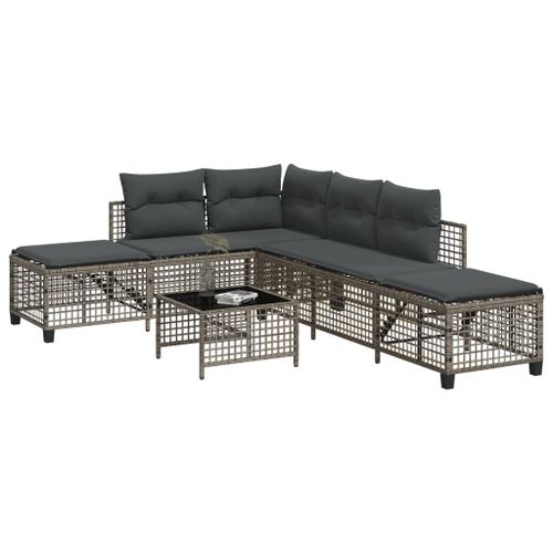 Vidaxl Salon De Jardin D'angle Avec Coussins 3 Pcs Gris Résine Tressée