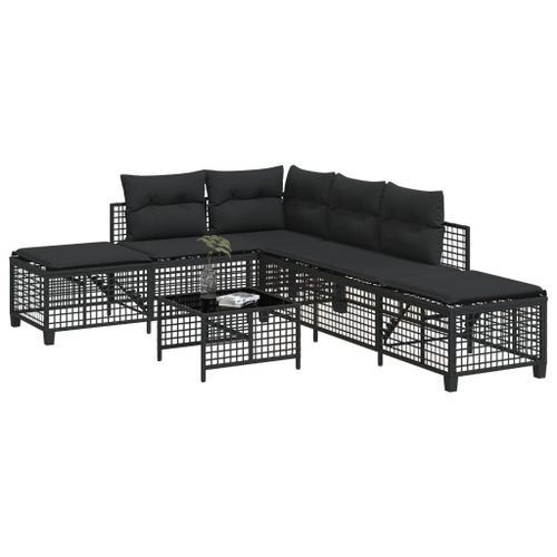 Vidaxl Salon De Jardin D'angle 3 Pcs Avec Coussins Noir Résine Tressée