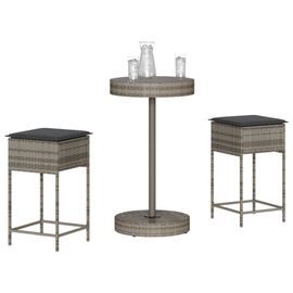 Vidaxl Ensemble De Bar De Jardin 3 Pcs Et Coussins Gris Résine Tressée
