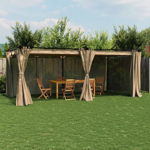 Vidaxl Tonnelle Avec Rideaux Taupe 6x3 M Acier