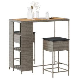 Vidaxl Ensemble De Bar De Jardin 3 Pcs Et Coussins Gris Résine Tressée