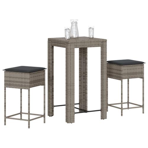 Vidaxl Ensemble De Bar De Jardin 3 Pcs Et Coussins Gris Résine Tressée