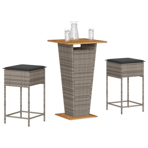 Vidaxl Ensemble De Bar De Jardin 3 Pcs Et Coussins Gris Résine Tressée