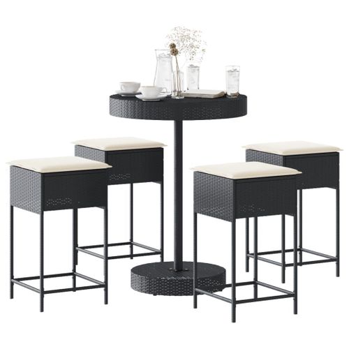 Vidaxl Ensemble De Bar De Jardin 5 Pcs Avec Coussins Noir Poly Rotin