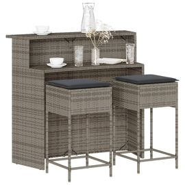 Vidaxl Ensemble De Bar De Jardin 3 Pcs Et Coussins Gris Résine Tressée