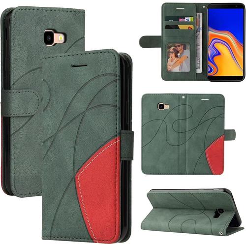 Coque Pour Samsung Galaxy J4 Plus/J4 Prime Housse En Cuir Premium Pu Pochette Portefeuille Magnétique Etui De Protection Pour Samsung Galaxy J4 Plus/J4 Prime - Vert